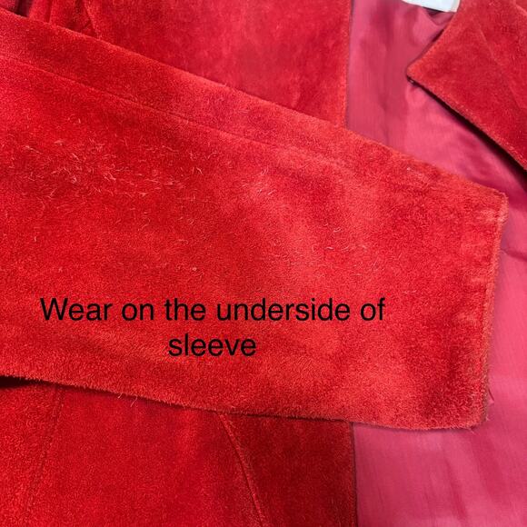 VTG 80s Red Suede Leather Jacket Med Long Sleeve Hook Closure Retro Western Bold - Picture 11 of 14